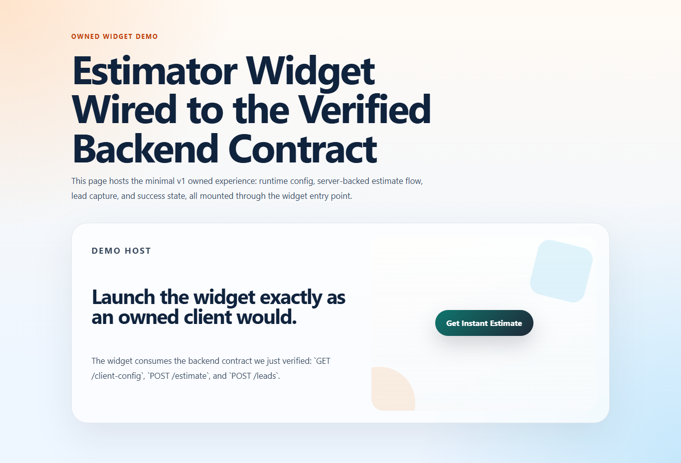 Home service estimate demo showing the guided lead capture flow